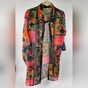 Live 4 Truth Multicolor Tropical Parrot Tucan Print Button Blouse Tunic